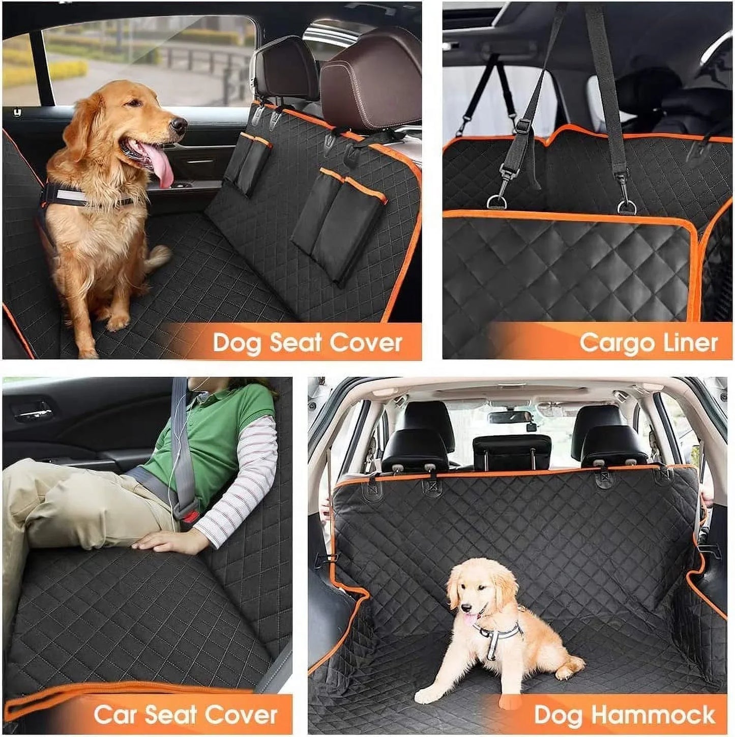 Dog Car Seat Cover for Back Seat, Waterproof Seat Protector Scratchproof Pet Hammock with 4 Bags Side Flaps, Washable Nonslip Backseat Protection for Cars Trucks and Suvs - PawVibe