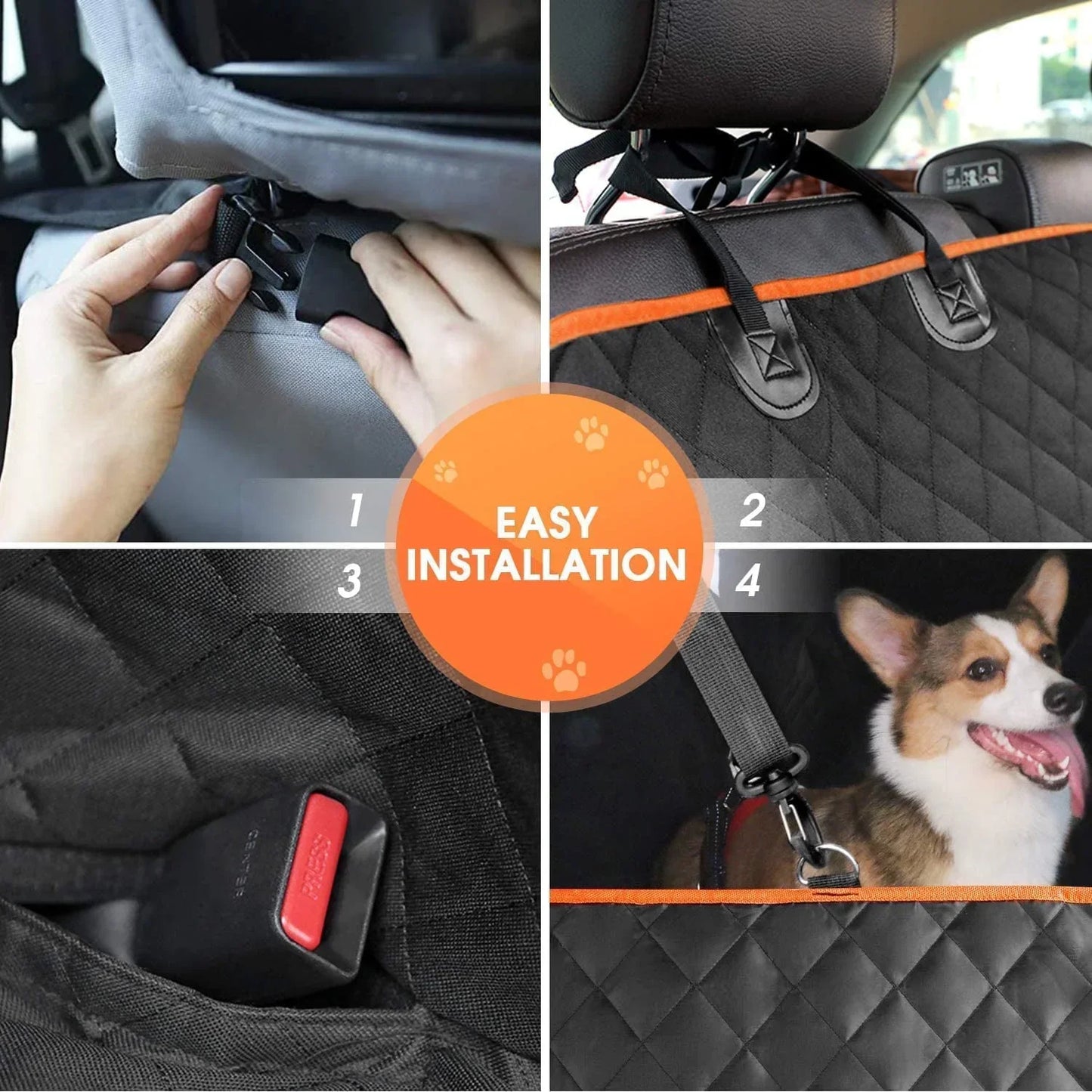 Dog Car Seat Cover for Back Seat, Waterproof Seat Protector Scratchproof Pet Hammock with 4 Bags Side Flaps, Washable Nonslip Backseat Protection for Cars Trucks and Suvs - PawVibe