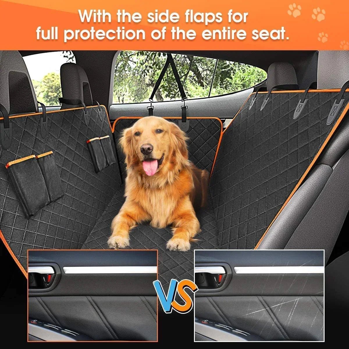 Dog Car Seat Cover for Back Seat, Waterproof Seat Protector Scratchproof Pet Hammock with 4 Bags Side Flaps, Washable Nonslip Backseat Protection for Cars Trucks and Suvs - PawVibe