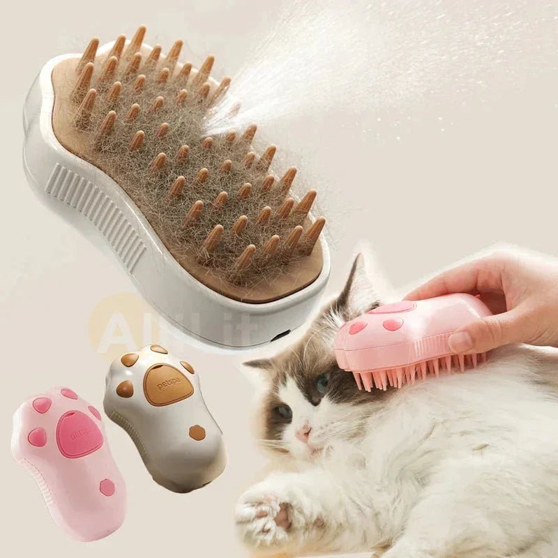 Electric Cat Steam Brush – 3 - In - 1 Pet Grooming Comb with Water Spray for Cats and Dogs, USB Rechargeable - PawVibe