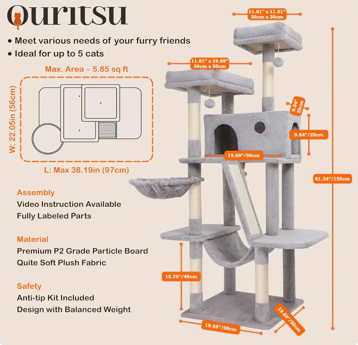 Cat Tree for Large Cats Cat Tower for Indoor - PawVibe