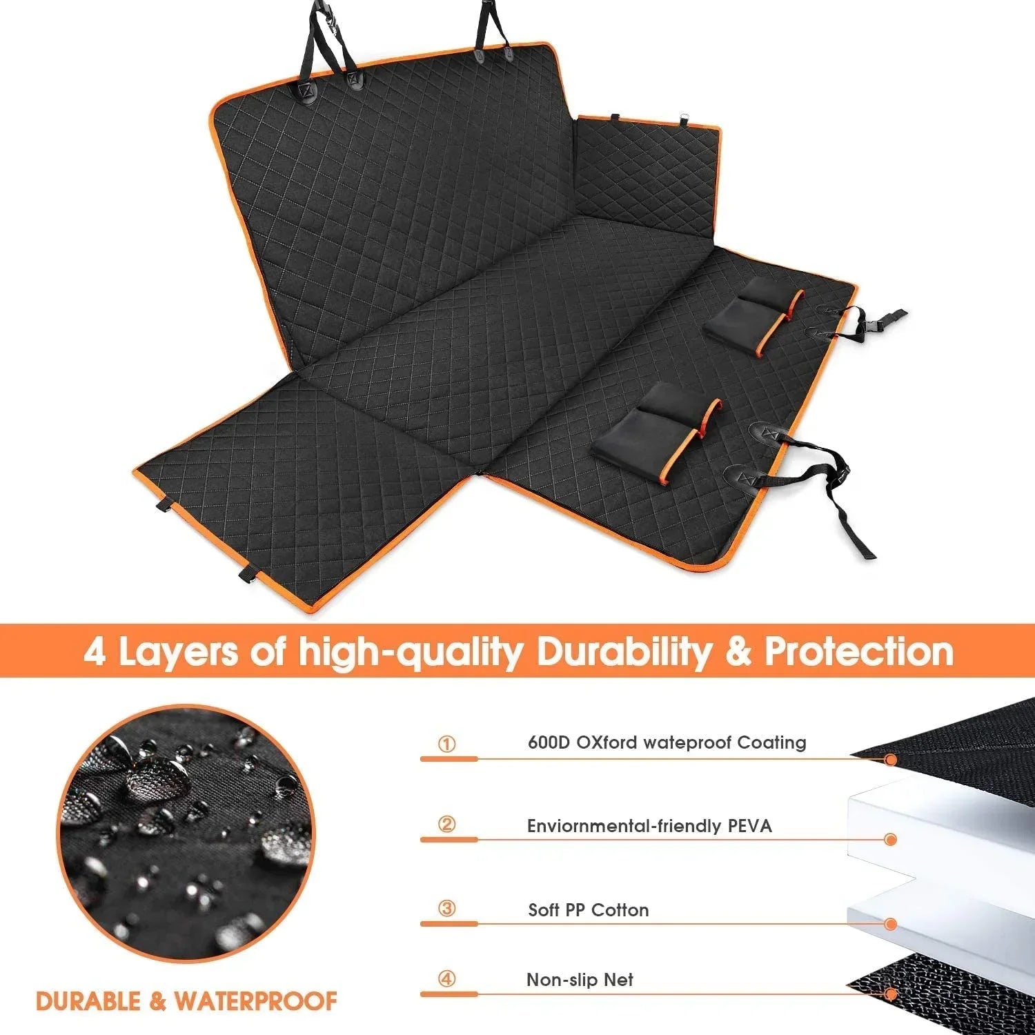 Dog Car Seat Cover for Back Seat, Waterproof Seat Protector Scratchproof Pet Hammock with 4 Bags Side Flaps, Washable Nonslip Backseat Protection for Cars Trucks and Suvs - PawVibe